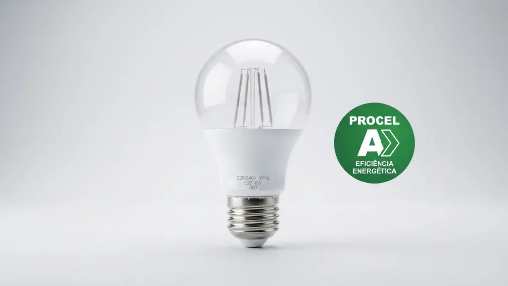 Lâmpada LED Bulbo 10W tradicional destacada com selo Procel A, avaliada no guia prático de redução de consumo.