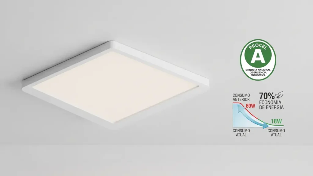 Luminária de teto LED 4,5W de sobrepor provando que a lampada led economia real na conta de luz